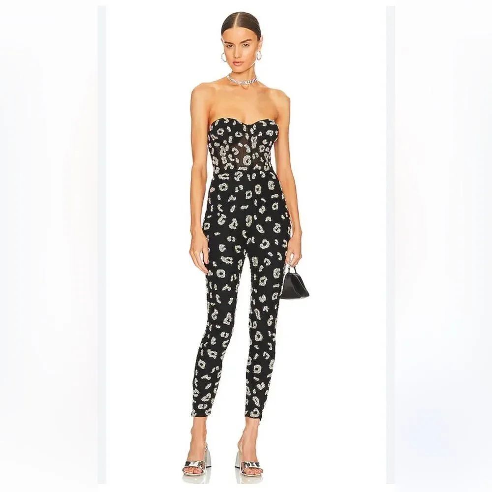 Retrofete Kendall Jumpsuit in Black & Silver Leopard NWT